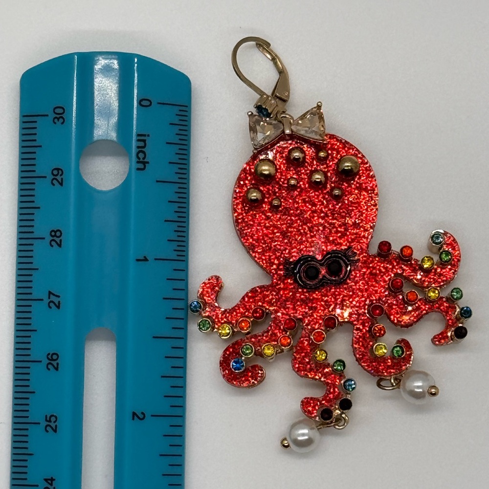 Betsy Johnson Statement drop earrings colorful red glitter octopus with pendant - Picture 9 of 10